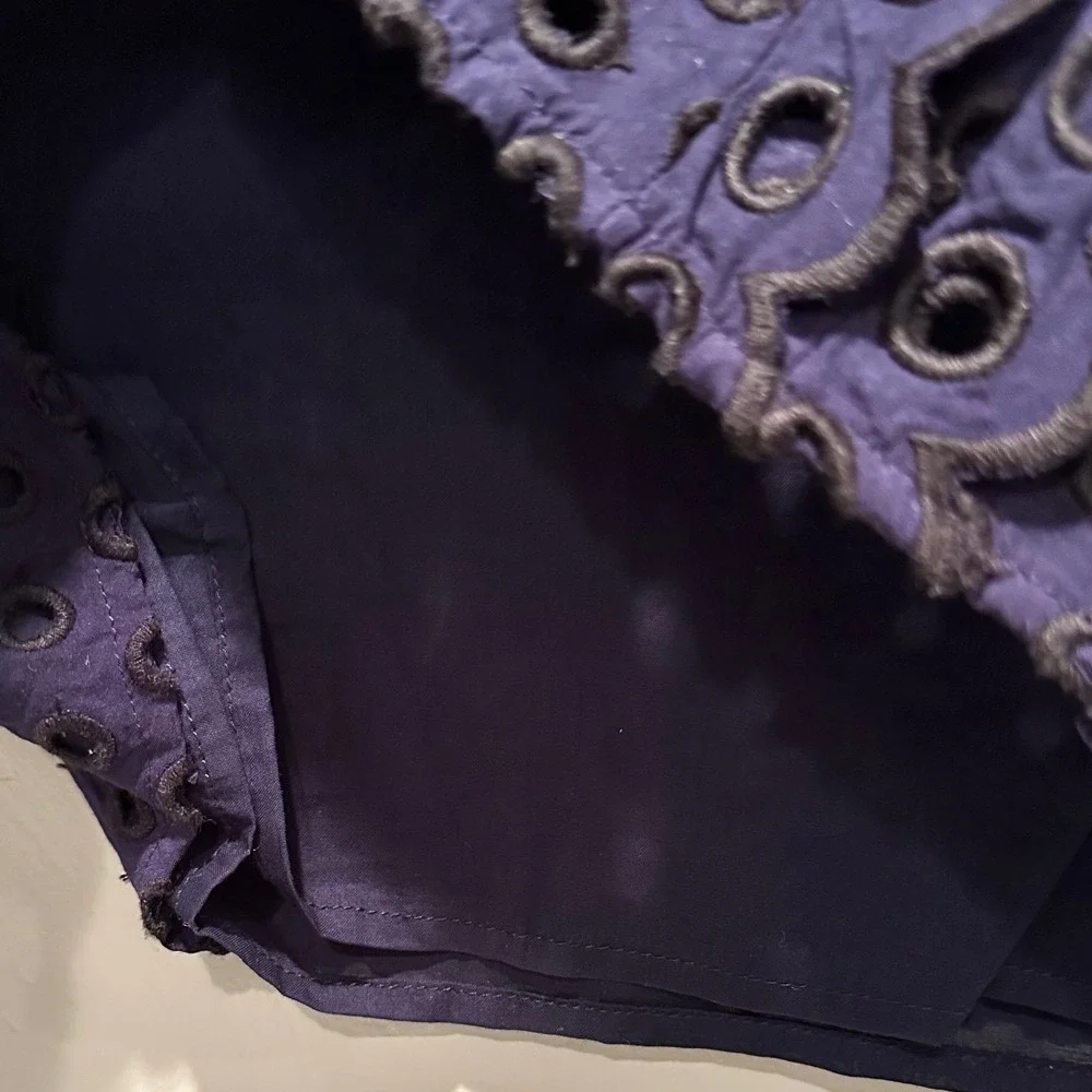 Boden Broderie Navy Blue Eyelet Embroidered Scallop Blouse Top US 4 Coquette